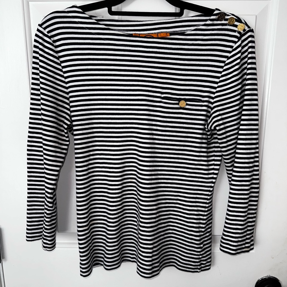Tory Burch Winter Striped Super Soft Shirt with Pocket Size Large